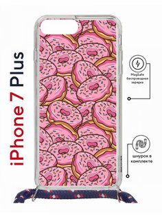 Чехол на iPhone 7 Plus/ 8 Plus MagSafe Kruche Print Пончики с магнитом, со шнурком КruЧЕ