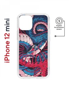 Чехол на iPhone 12 mini MagSafe Kruche Print Японская змея противоударный с магнитом КruЧЕ