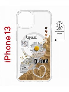 Чехол на iPhone 13 MagSafe Kruche Print Крафтовые наклейки противоударный с магнитом КruЧЕ