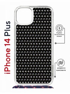 Чехол на iPhone 14 Plus MagSafe с принтом Kruche Print Карбон с магнитом, со шнурком КruЧЕ