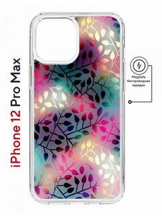Чехол на iPhone 12 Pro Max MagSafe Kruche Print Цветные листья противоударный с магнитом КruЧЕ