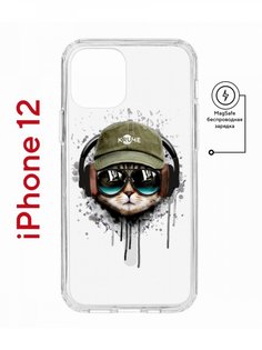 Чехол на iPhone 12/12 Pro MagSafe с принтом Kruche Print Кот в наушниках с магнитом КruЧЕ