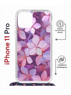 Чехол на iPhone 11 Pro MagSafe с принтом Kruche Print Гортензия с магнитом, со шнурком КruЧЕ