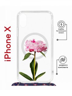 Чехол на iPhone X, Xs MagSafe с принтом Kruche Print Пион с магнитом, со шнурком КruЧЕ