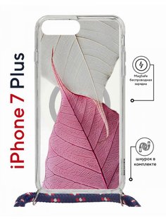 Чехол на iPhone 7 Plus/ 8 Plus MagSafe Kruche Print Pink and white с магнитом, со шнурком КruЧЕ