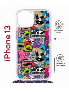 Чехол на iPhone 13 MagSafe с принтом Kruche Print Monsters music с магнитом, со шнурком КruЧЕ