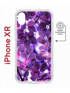 Чехол на iPhone XR MagSafe с принтом Kruche Print Purple leaves противоударный с магнитом КruЧЕ