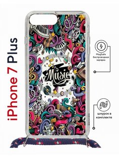 Чехол на iPhone 7 Plus/ 8 Plus MagSafe Kruche Print Music с магнитом, со шнурком КruЧЕ