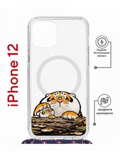 Чехол на iPhone 12/12 Pro MagSafe Kruche Print тигр первый снег с магнитом, со шнурком КruЧЕ