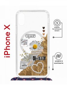 Чехол на iPhone X, Xs MagSafe Kruche Print Крафтовые наклейки с магнитом,со шнурком КruЧЕ