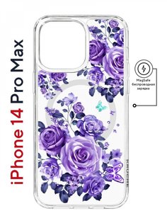 Чехол на iPhone 14 Pro Max MagSafe с принтом Kruche Print Roses противоударный с магнитом КruЧЕ