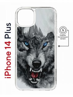 Чехол на iPhone 14 Plus MagSafe с принтом Kruche Print Волк противоударный с магнитом КruЧЕ