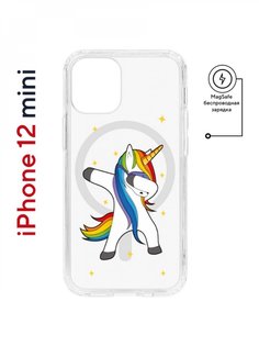 Чехол на iPhone 12 mini MagSafe Kruche Print Единорожка противоударный с магнитом КruЧЕ