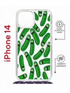 Чехол на iPhone 14 MagSafe с принтом Kruche Print Огурчик Рик с магнитом, со шнурком КruЧЕ