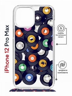 Чехол на iPhone 12 Pro Max MagSafe Kruche Print Виниловые пластинки с магнитом, шнурком КruЧЕ