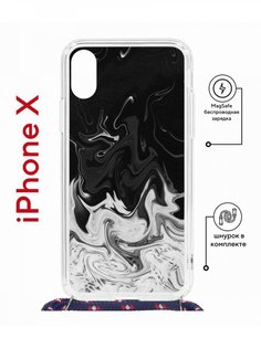 Чехол на iPhone X, Xs MagSafe с принтом Kruche Print Разводы краски с магнитом, со шнурком КruЧЕ
