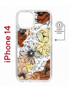 Чехол на iPhone 14 MagSafe с принтом Kruche Print Ягоды и Цветы противоударный с магнитом КruЧЕ