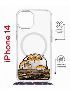 Чехол на iPhone 14 MagSafe с принтом Kruche Print тигр первый снег с магнитом, со шнурком КruЧЕ