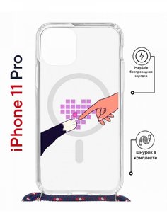 Чехол на iPhone 11 Pro MagSafe с принтом Kruche Print Котолюбовь с магнитом, со шнурком КruЧЕ