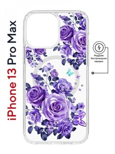 Чехол на iPhone 13 Pro Max MagSafe с принтом Kruche Print Roses противоударный с магнитом КruЧЕ