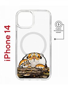 Чехол на iPhone 14 MagSafe Kruche Print тигр первый снег противоударный с магнитом КruЧЕ