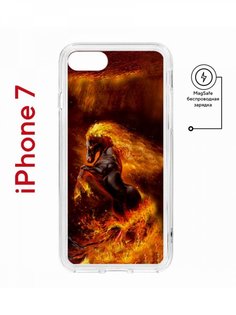 Чехол на iPhone 7, 8, SE 2020 2022 MagSafe Kruche Print Конь огонь с магнитом КruЧЕ