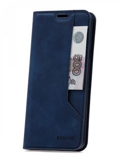 Чехол на Xiaomi Redmi 9A Kruche Strict style синий, книжка с карманом для карт, с магнитом КruЧЕ