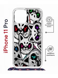Чехол на iPhone 11 Pro MagSafe с принтом Kruche Print Angry Cats с магнитом, со шнурком КruЧЕ