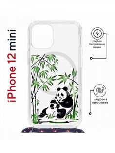 Чехол на iPhone 12 mini MagSafe с принтом Kruche Print Панды с магнитом, со шнурком КruЧЕ