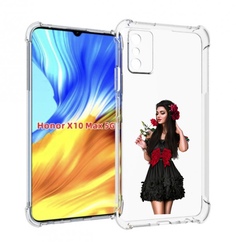 Чехол MyPads девушка-в-черном-платье-с-розой женский для Honor X10 Max