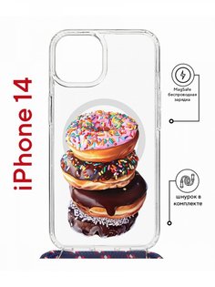 Чехол на iPhone 14 MagSafe с принтом Kruche Print Donuts с магнитом, со шнурком КruЧЕ