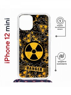 Чехол на iPhone 12 mini MagSafe с принтом Kruche Print Danger с магнитом, со шнурком КruЧЕ
