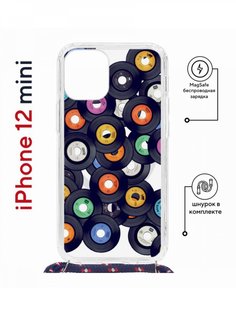 Чехол на iPhone 12 mini MagSafe Kruche Print Виниловые пластинки с магнитом, со шнурком КruЧЕ