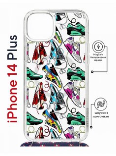 Чехол на iPhone 14 Plus MagSafe Kruche Print Кроссы Nike Air Max с магнитом, со шнурком КruЧЕ