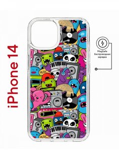 Чехол на iPhone 14 MagSafe с принтом Kruche Print Monsters music противоударный с магнитом КruЧЕ