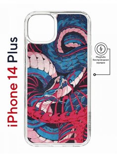 Чехол на iPhone 14 Plus MagSafe Kruche Print Японская змея противоударный с магнитом КruЧЕ