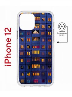 Чехол на iPhone 12/12 Pro MagSafe с принтом Kruche Print Ночные окна с магнитом КruЧЕ