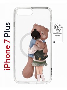Чехол на iPhone 7 Plus/8 Plus MagSafe Kruche Print Девочка с мишкой с магнитом КruЧЕ