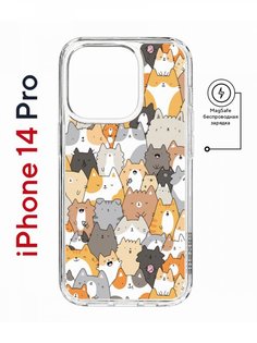 Чехол на iPhone 14 Pro MagSafe с принтом Kruche Print Котики противоударный с магнитом КruЧЕ