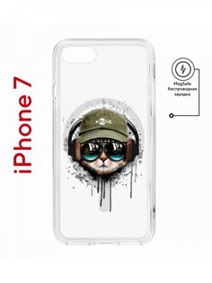 Чехол на iPhone 7, 8, SE 2020 2022 MagSafe Kruche Print Кот в наушниках с магнитом КruЧЕ