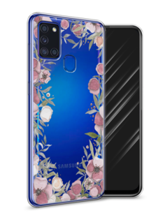 Чехол Awog на Samsung Galaxy A21s / Самсунг A21s "Розовая цветочная рамка"