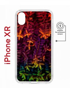 Чехол на iPhone XR MagSafe с принтом Kruche Print Neon leaves противоударный с магнитом КruЧЕ