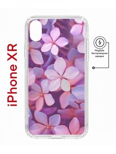 Чехол на iPhone XR MagSafe с принтом Kruche Print Гортензия противоударный с магнитом КruЧЕ