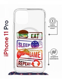 Чехол на iPhone 11 Pro MagSafe с принтом Kruche Print Repeat с магнитом, со шнурком КruЧЕ
