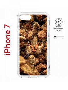 Чехол на iPhone 7, 8, SE 2020 2022 MagSafe Kruche Print Котик с рыбками с магнитом КruЧЕ