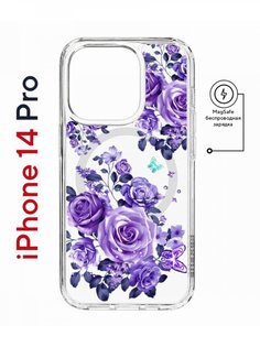Чехол на iPhone 14 Pro MagSafe с принтом Kruche Print Roses противоударный с магнитом КruЧЕ