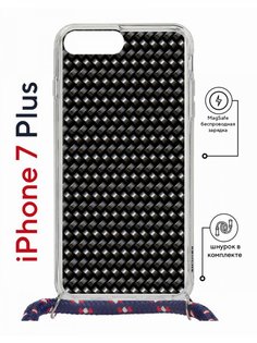 Чехол на iPhone 7 Plus/ 8 Plus MagSafe Kruche Print Карбон с магнитом, со шнурком КruЧЕ