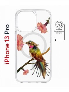 Чехол на iPhone 13 Pro MagSafe с принтом Kruche Print Колибри противоударный с магнитом КruЧЕ