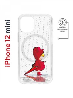 Чехол на iPhone 12 mini MagSafe Kruche Print Девочка с зонтом противоударный с магнитом КruЧЕ