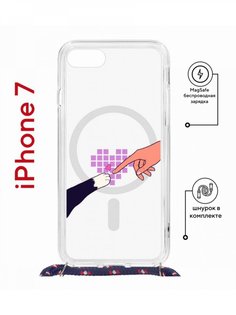 Чехол на iPhone 7/8/SE 2020,2022 MagSafe Kruche Print Котолюбовь с магнитом, со шнурком КruЧЕ